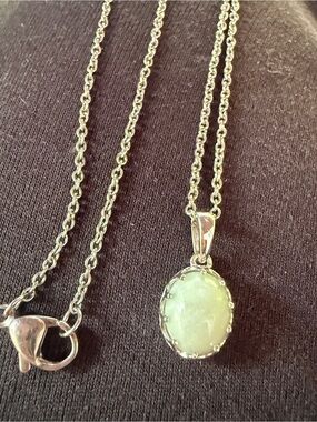Sterling Silver Green Jade Oval Pendant Necklace